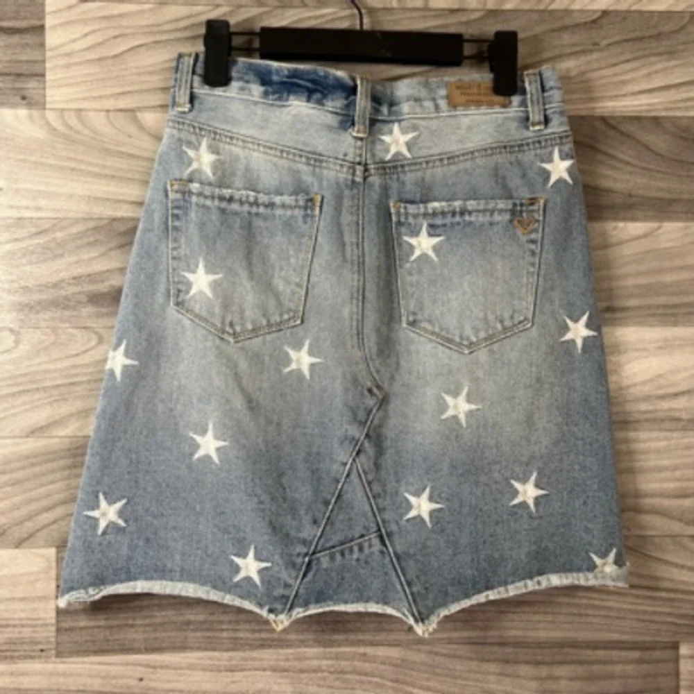Yelena Denim Skirt Jean Womens 27 Blue Above Knee Raw Hem Stars 4th‎ Of July